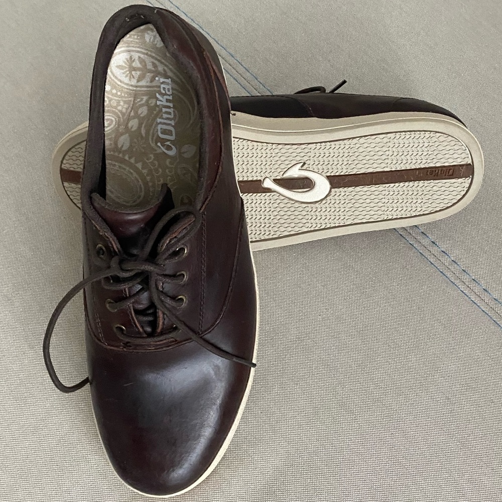 OluKai Makani lace brown leather shoes new without tags